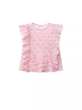 Zara Pink Floral Ruffle Sleeve Top